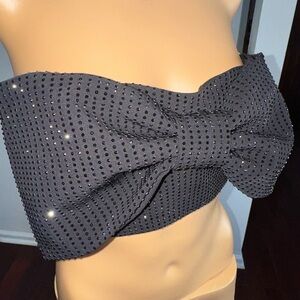 MESHKI Strapless Black Rhinestone Bow Bandeau Top size M